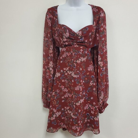 Fame Partners Womens Jardin Wine Romantic Dress Size 12 Floral Fairy Dainty - Picture 1 of 14